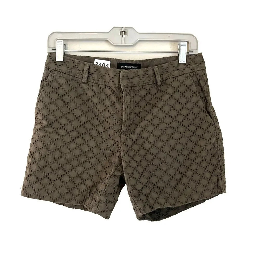 Banana Republic Womens Army Green Chino Shorts 0 Lace Geometric Cotton Summer